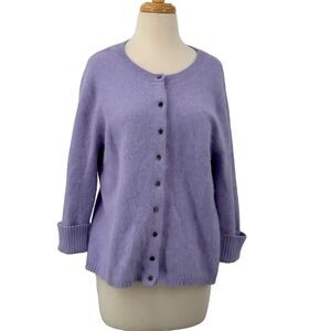 Apostrophe 3/4 Sleeve Angora Hair Button Up Cardigan‎ Sweater Lavender Size XL